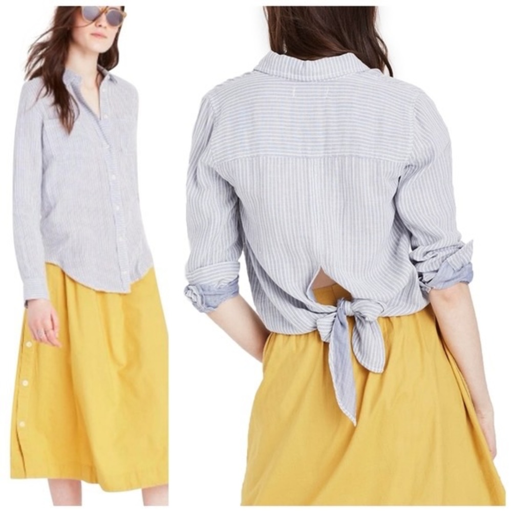 Madewell Blue & White Striped Tie Back Button Down Shirt Small